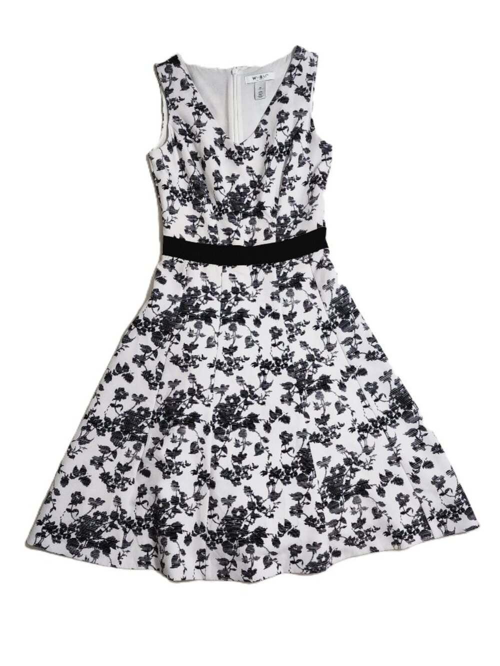 White House Black Market B&W Floral Shadow Sleeveless V-Neck Dress Size 00
